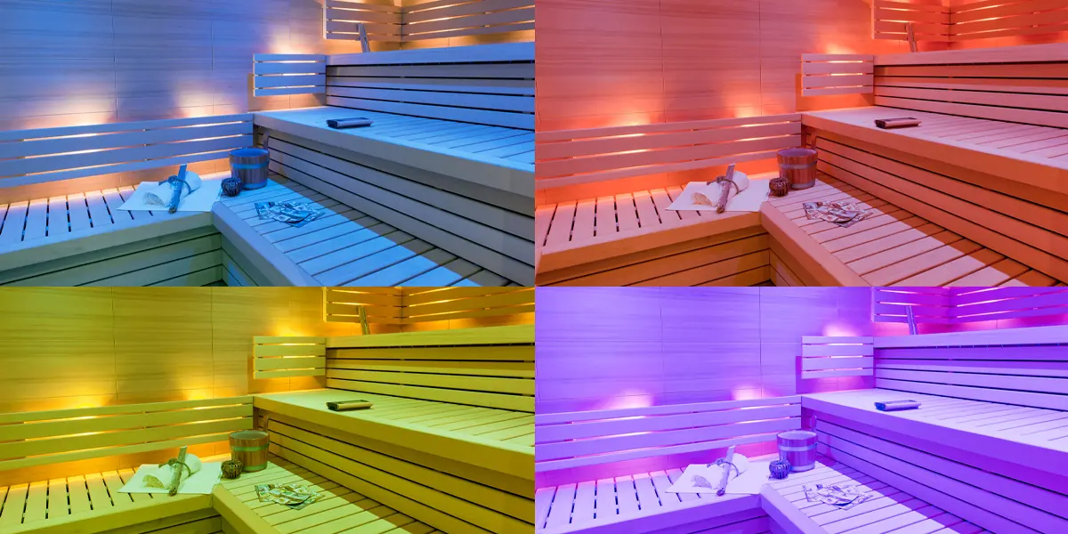 sauna op maat met led verlichting in verschillende kleuren 